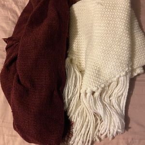 Red and white knit scarves
